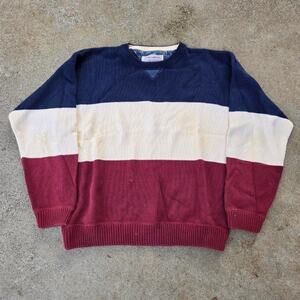 Vtg 90s JOHN ASHFORD Multicolor Colorblock Heavyweight Knit Crewneck Sweater Lg